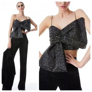 Alice + Olivia Beline Crystal Embellished Bow Crop Top